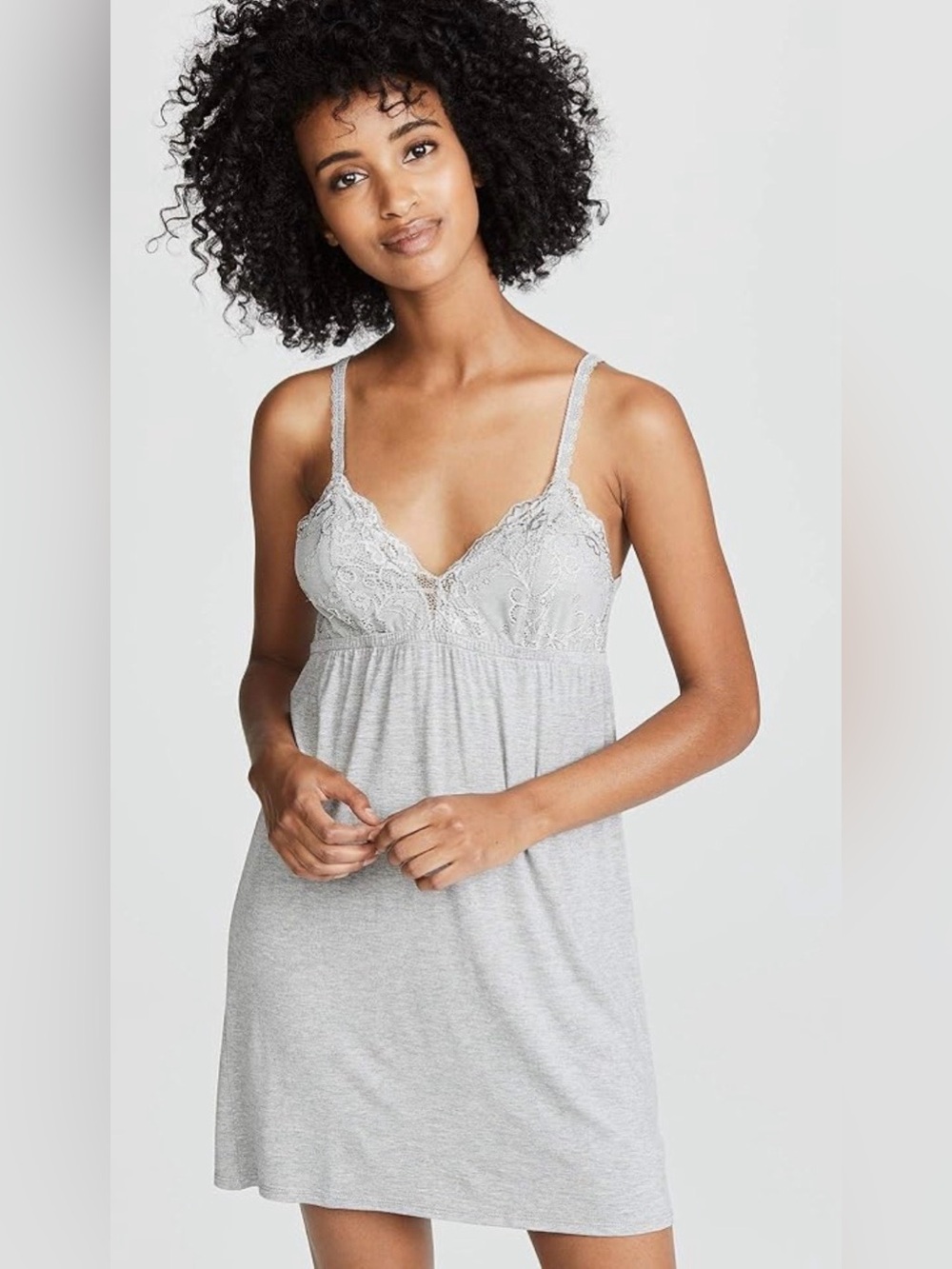 PJ Salvage Lace-Trim Sleep Chemise in Light Gray, size Medium